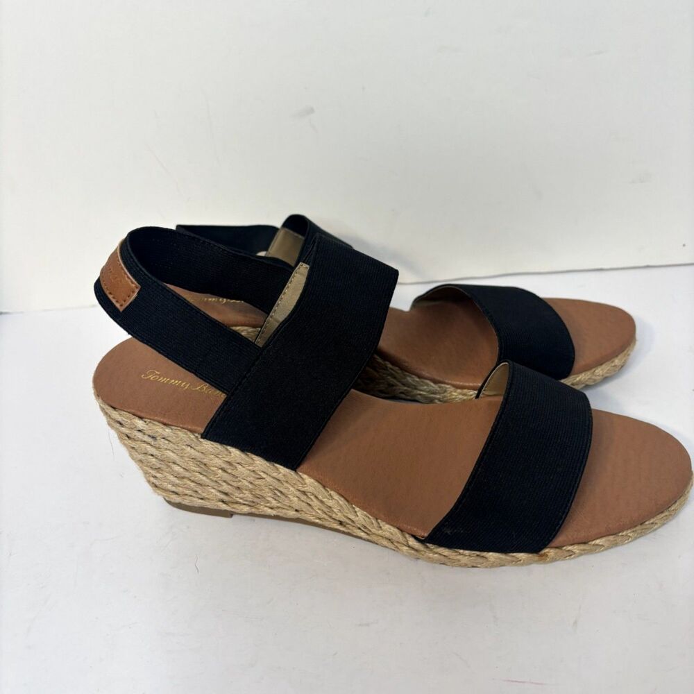 Tommy Bahama Black Elastic Strap Espadrille Wedge Sandals